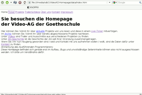 Screenshot der Homepage (V1.1) vom 01.11.2012