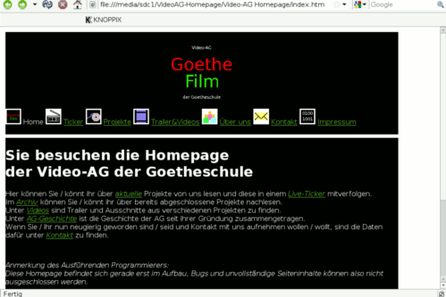 Screenshot der Homepage (V1.3) vom 12.11.2012