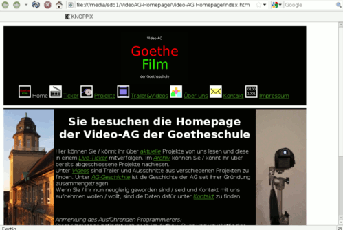Screenshot der Homepage (V1.4) vom 16.11.2012